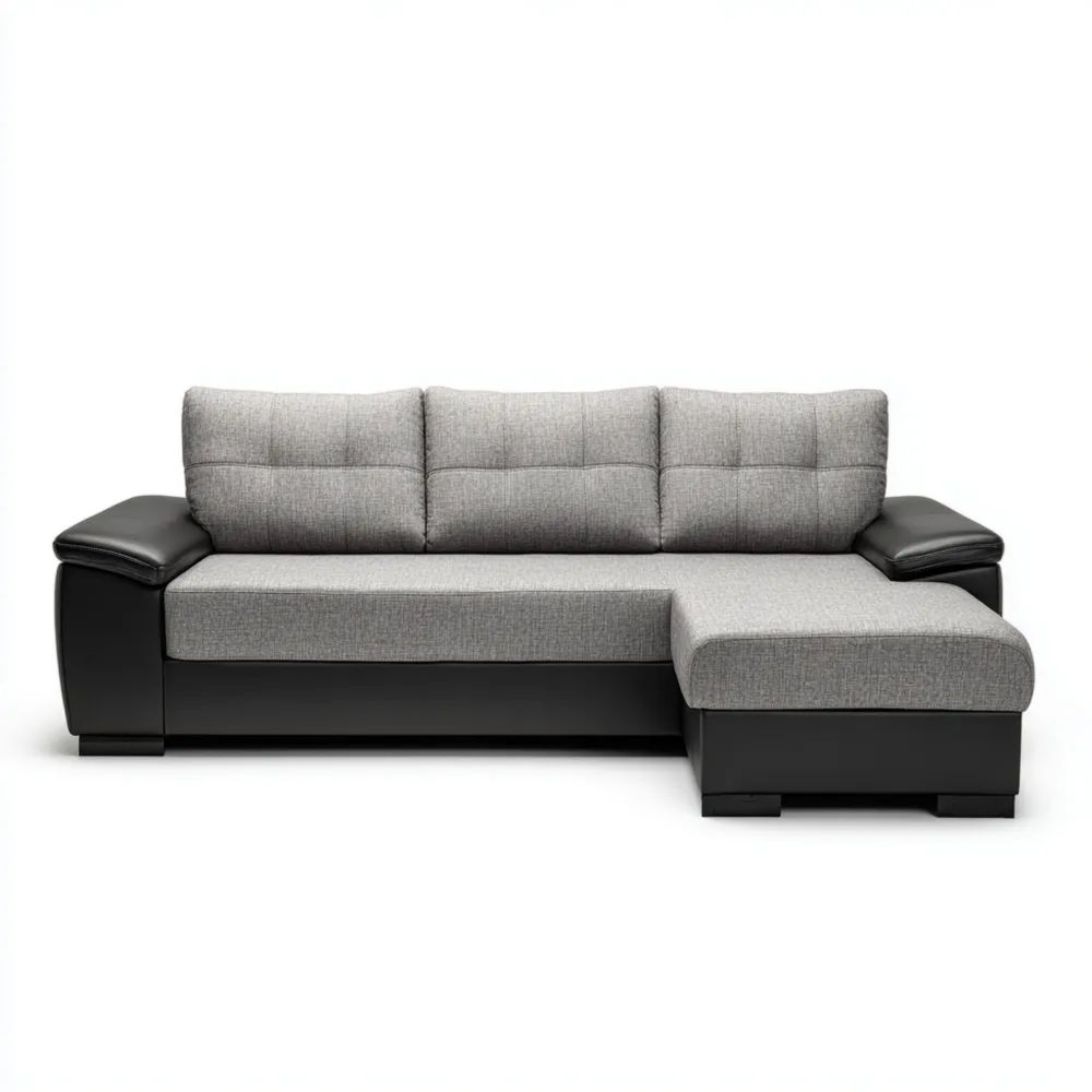Divano angolare tessuto ecopelle 250x150x90 cm - Grigio/Nero - Design moderno