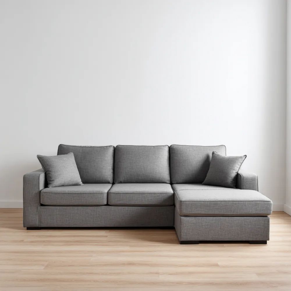 Divano angolare moderno tessuto 270x150x85 cm – Grigio Chiaro