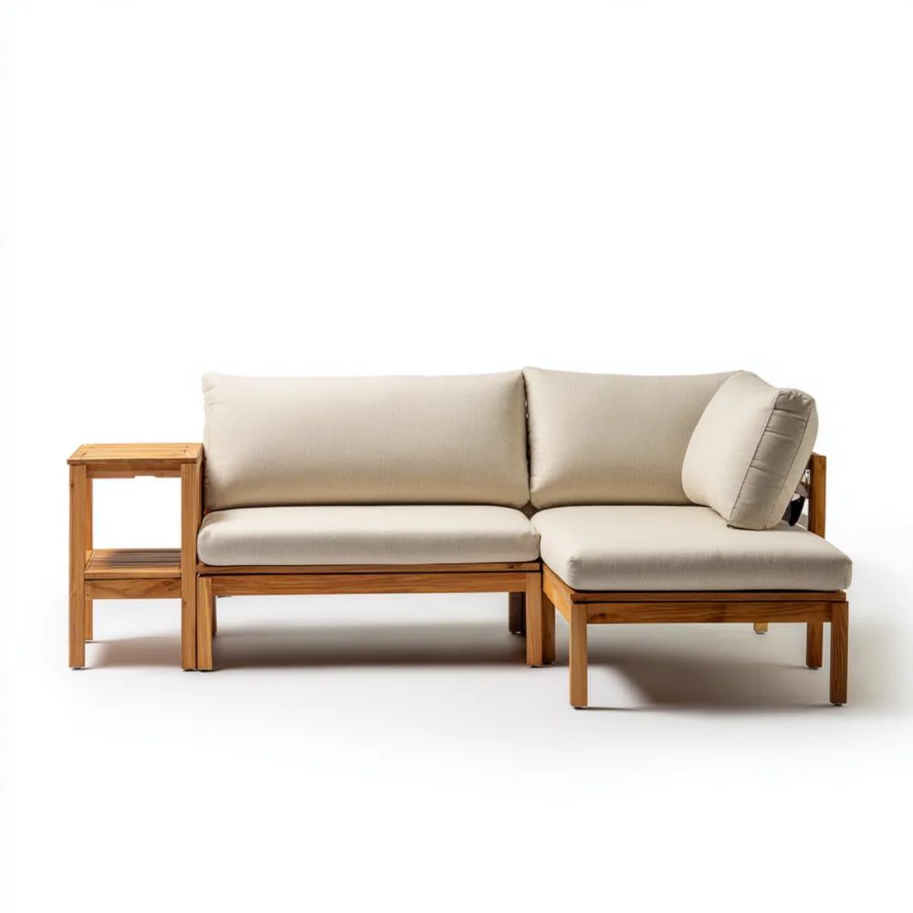 Divano angolare da esterno in legno e tessuto 210x140x75 cm - Beige - Design moderno