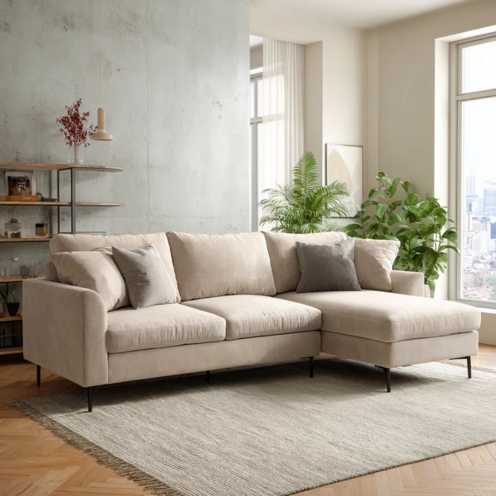 Divano angolare in tessuto 300x200x100 cm - Beige - Design moderno