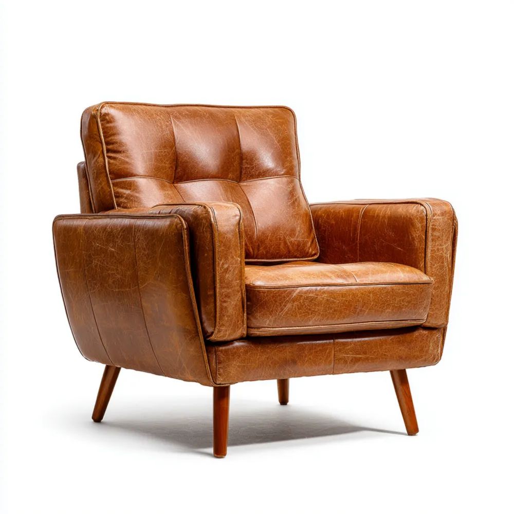 Poltrona in Pelle Marrone 75x80x85 cm - Design Moderno