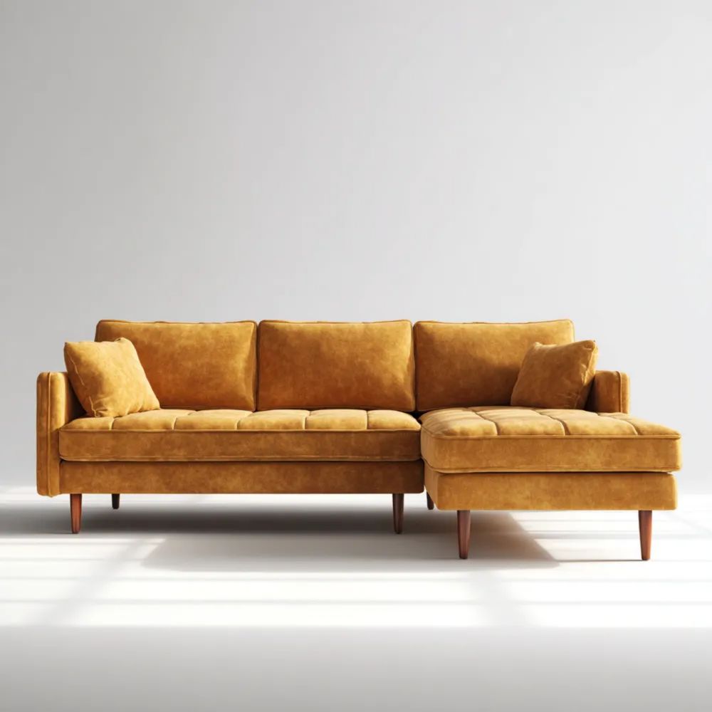 Divano angolare in velluto 280x150x80 cm - Senape - Design moderno