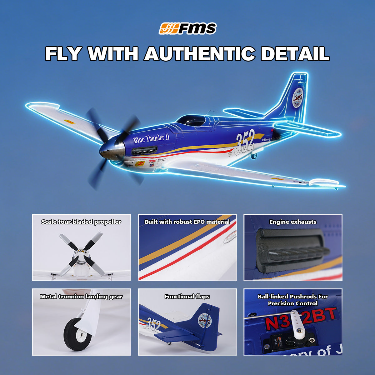 1100mm P-51 Mustang PNP | 4-Blade Prop & Retracts – FMS Hobby