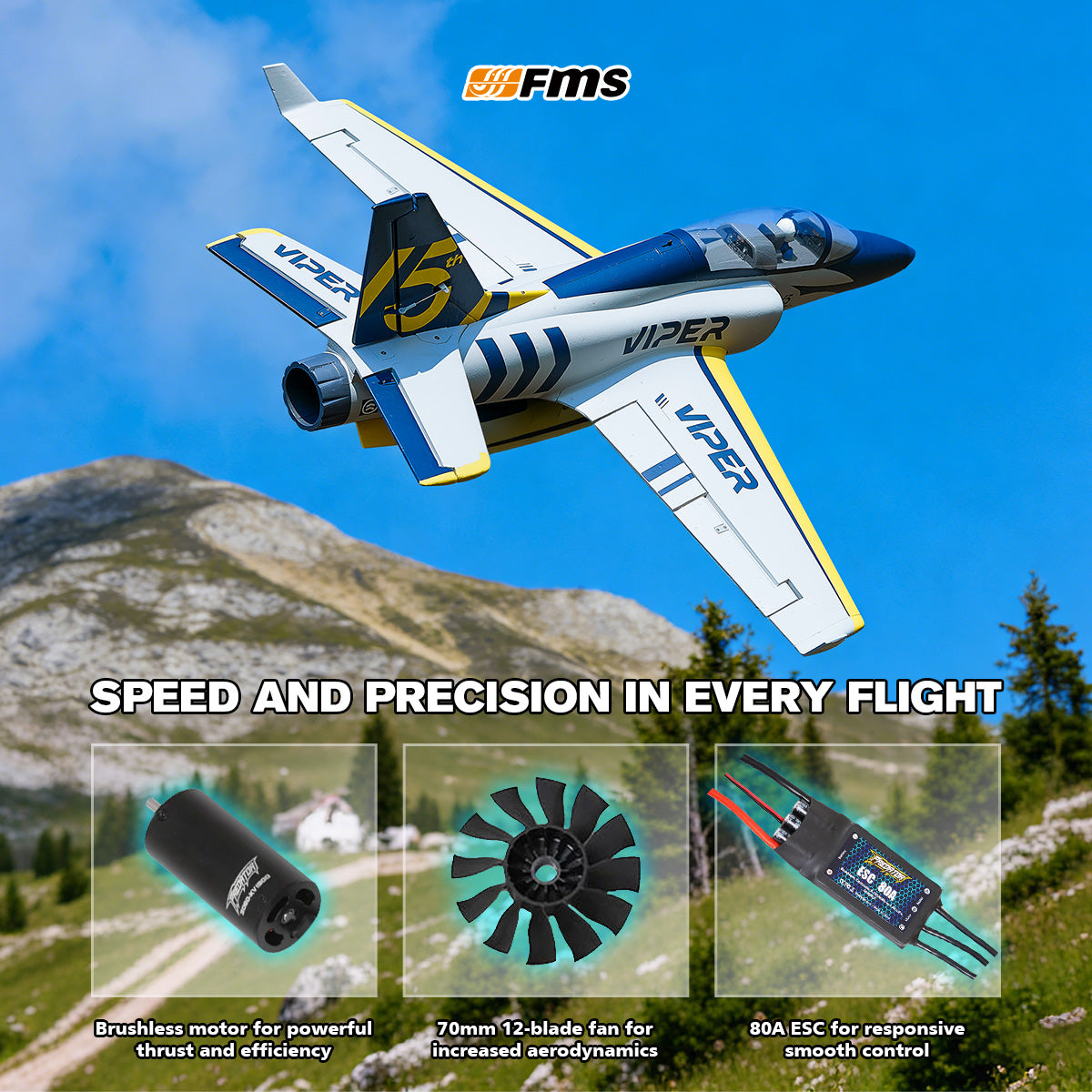 70mm EDF Viper V2 PNP | 70mm 12-Blade, 6S Power – FMS Hobby