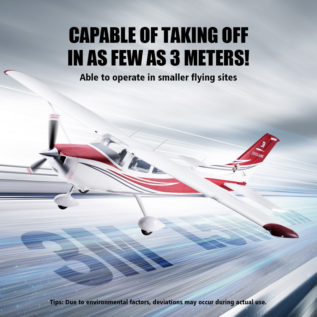 FMS 1500mm Cessna 182 RC airplane capable of 3-meter takeoff in red and white.