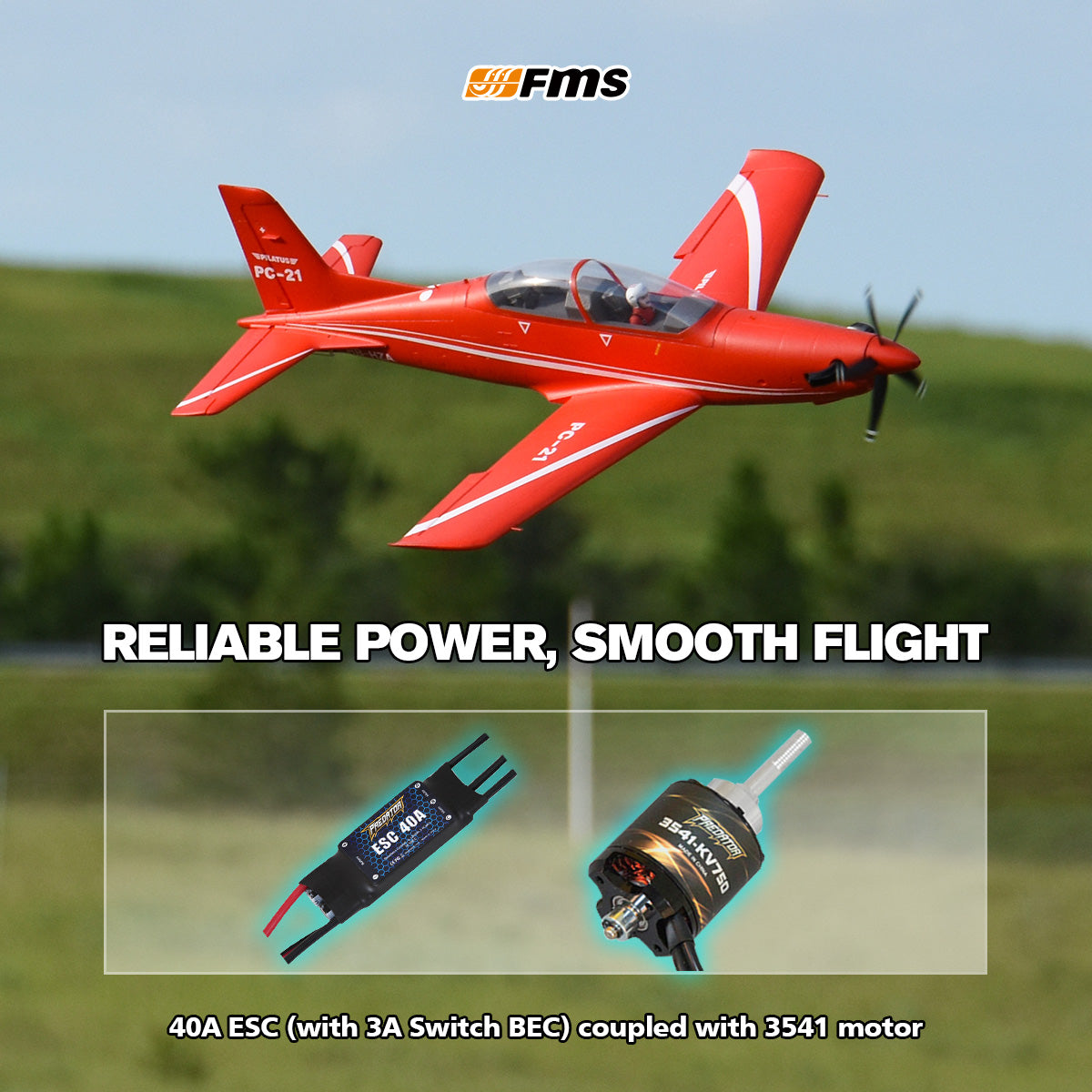 1100mm PC-21 PNP RC Plane | Retracts, Flaps, 5-Blade – FMS Hobby