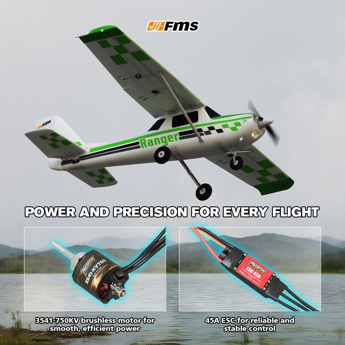 1800mm Ranger PNP RC Airplane | STOL Floats & Lights – FMS Hobby