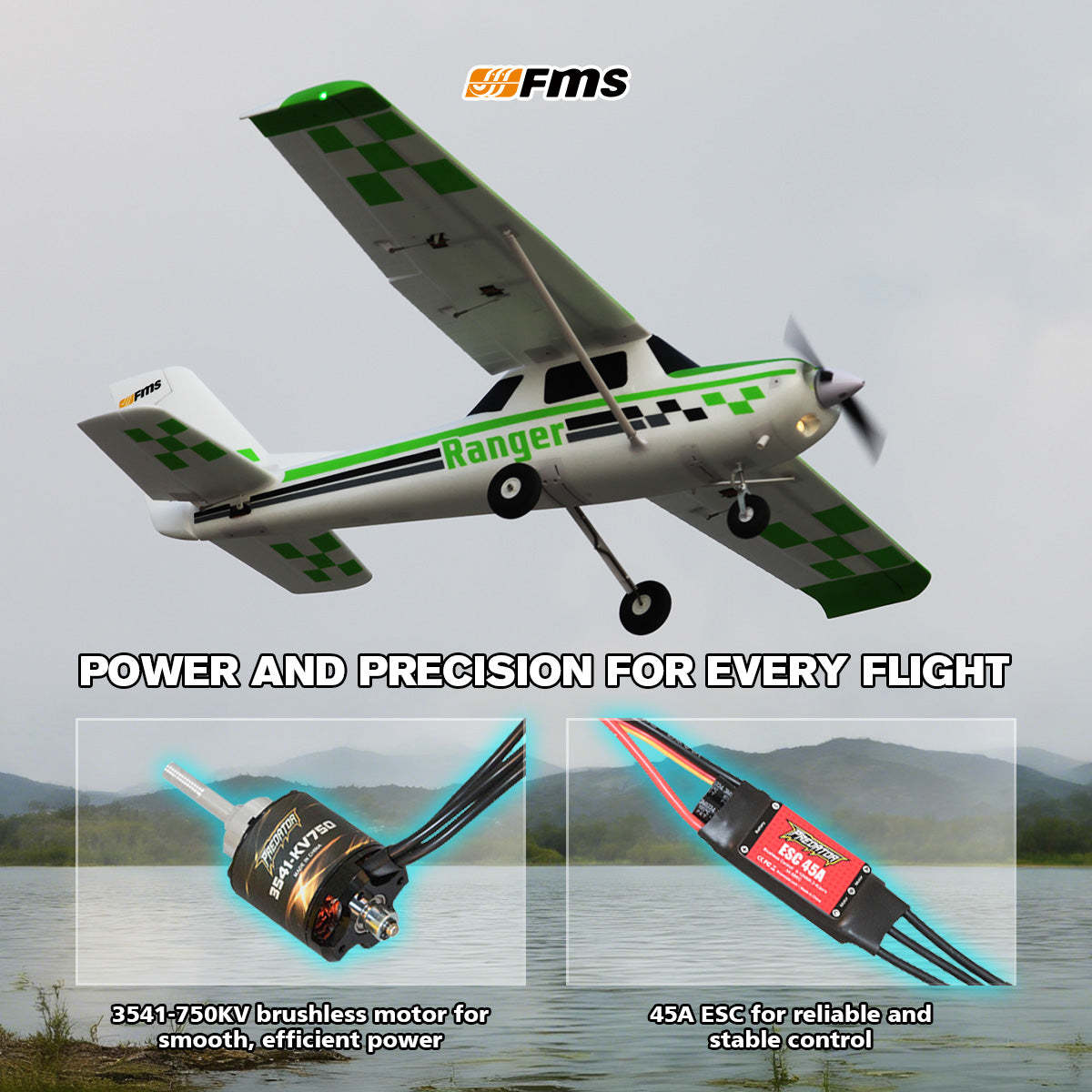 1800mm Ranger PNP RC Airplane | STOL Floats & Lights – FMS Hobby