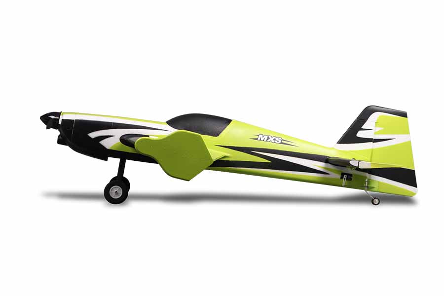 FMS 1100mm MXS V2 PNP Green aerobatic RC airplane with striking green, black, and white livery.