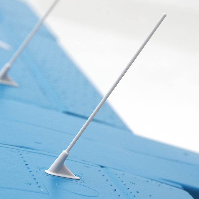 FMS 1500mm Maule blue RC airplane wing with two white antennas and scale detail rivets.
