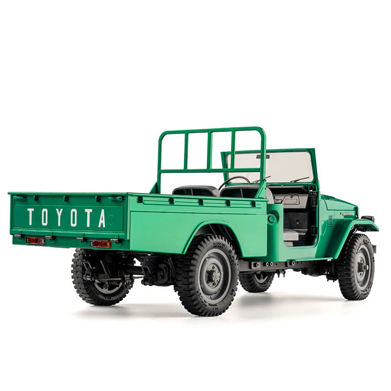 Green FMS 1:12 Toyota FJ45 Pickup Truck, rear view with TOYOTA tailgate branding