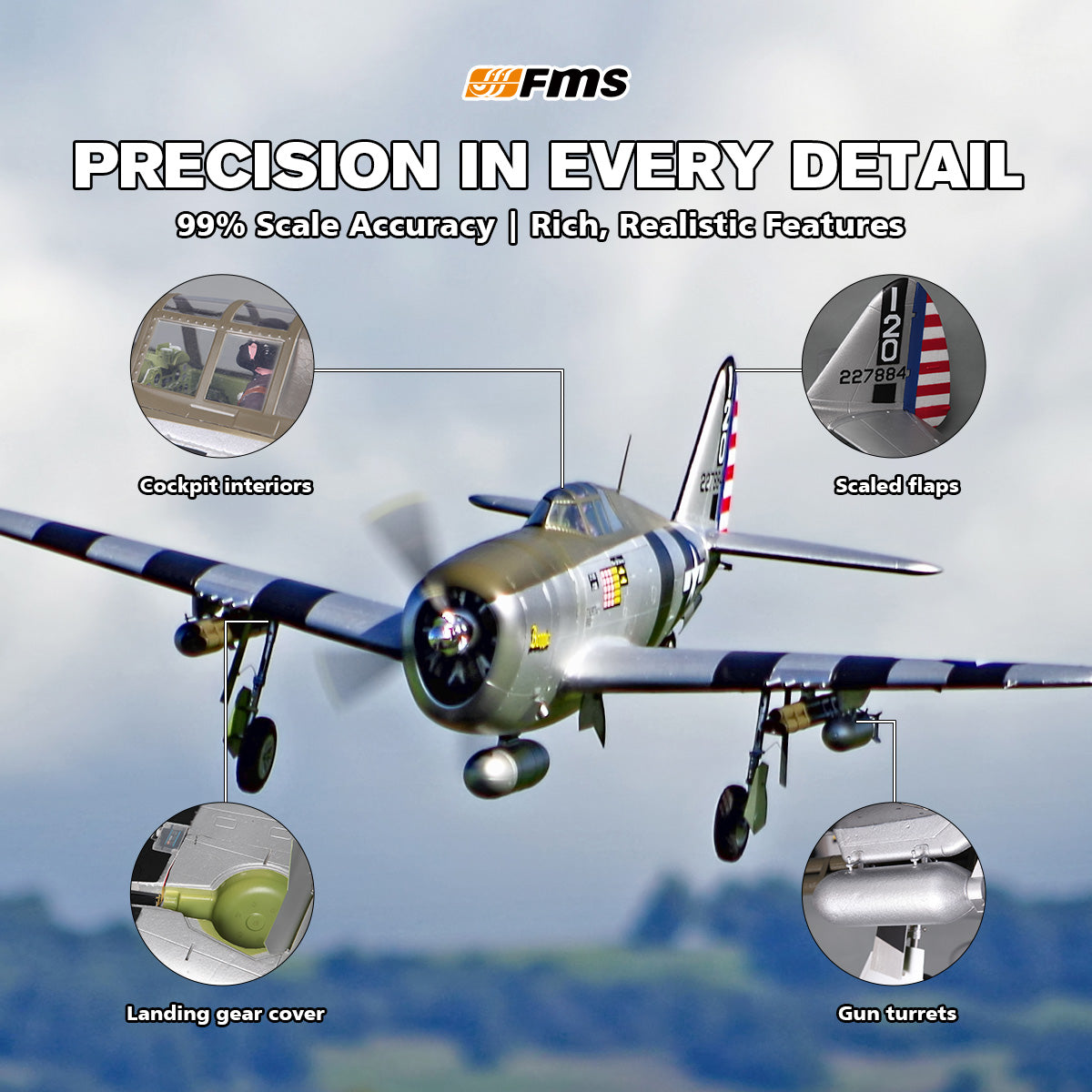 1500mm P-47 Thunderbolt PNP | Scale Warbird w/ Retracts – FMS Hobby