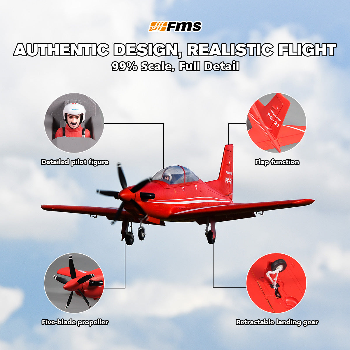 1100mm PC-21 PNP RC Plane | Retracts, Flaps, 5-Blade – FMS Hobby