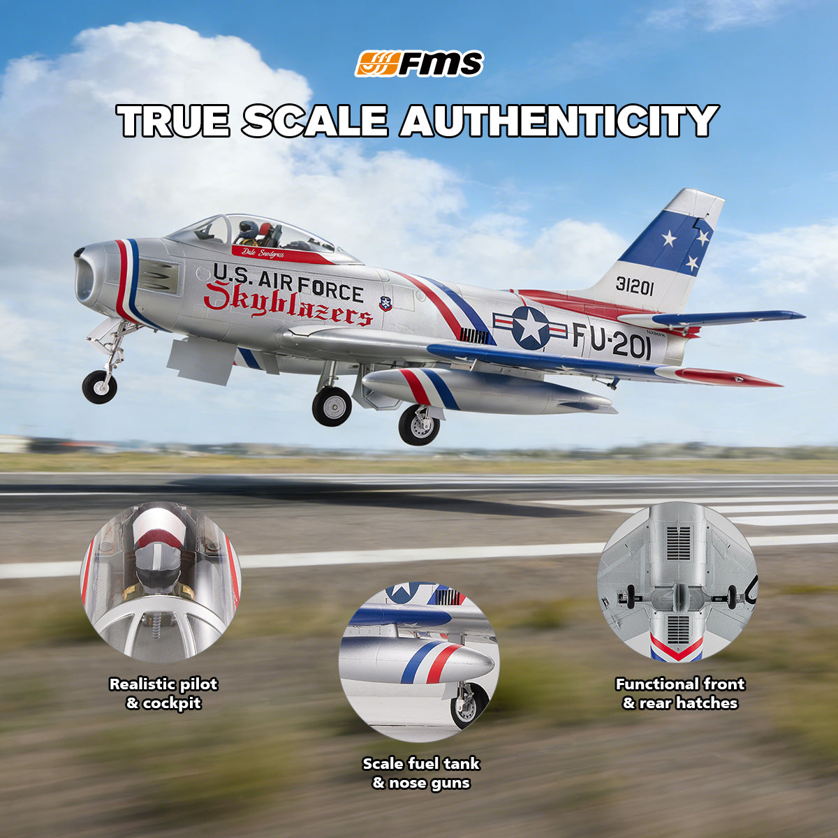 Silver F-86 Sabre 80mm EDF Jet | PNP RC Plane – FMS Hobby