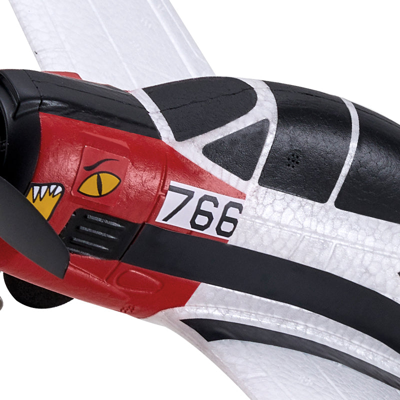 FMS 410mm T-28 Trojan RC plane fuselage, red/white/black livery, "766" marking, cartoon eye graphic.