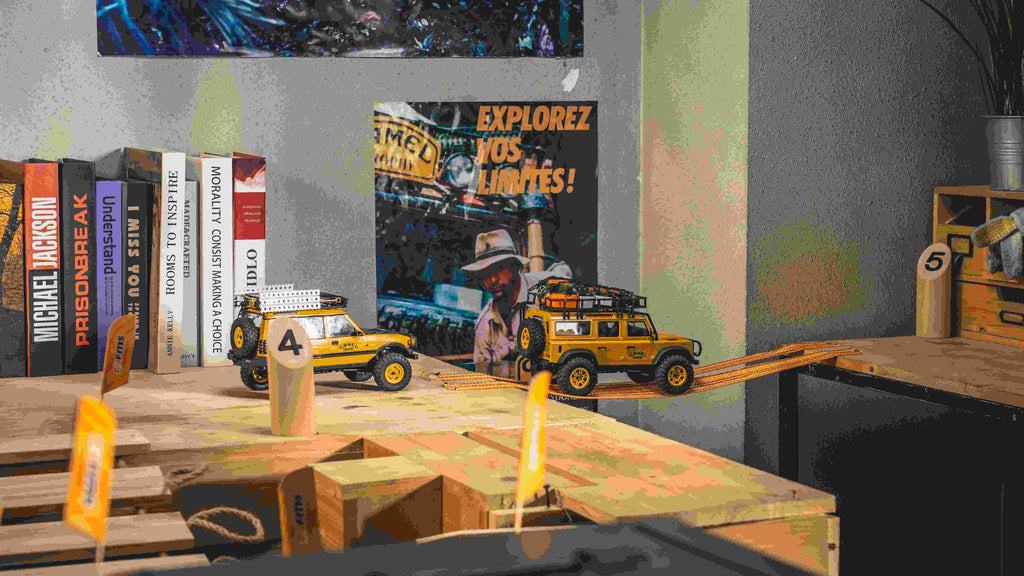 Two RC Camel Trophy Land Rovers on course.