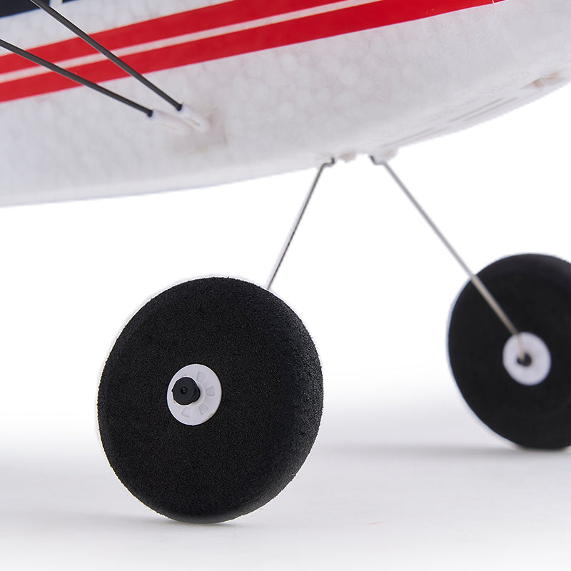 FMS 500mm PA-18 Super Cub RC plane landing gear with black foam wheels.