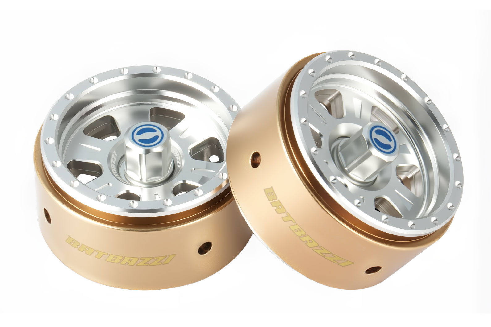 BATRAZZI Aluminum 1.2" Rogue Beadlock Wheels Silver with bold blue accents (2pcs)