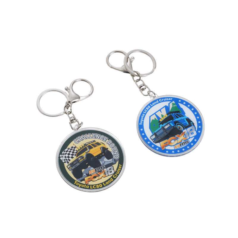 FCX18-LC80 Acrylic KeyChain featuring toy car design and text.