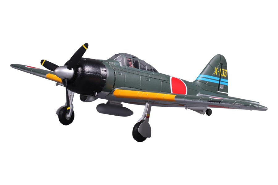FMS 800mm Zero A6M3 V2 Airplane PNP model with yellow wing accents and X-133 tail marking.