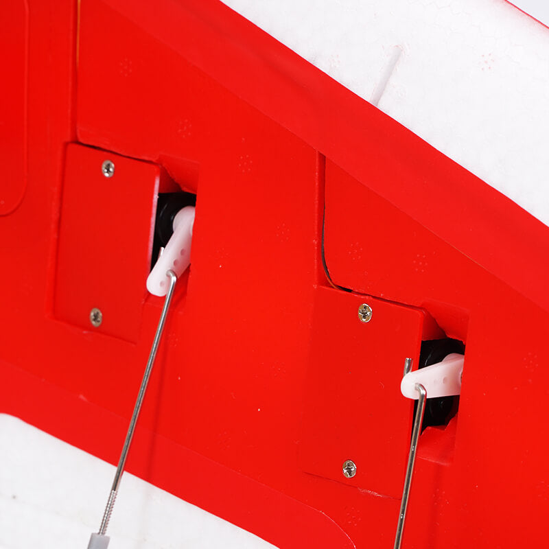 FMS 80mm Futura V3 PNP servo linkages on red fuselage
