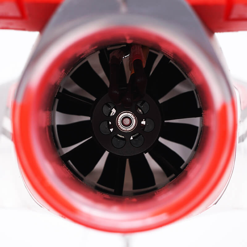 FMS 80mm EDF jet with black 12-blade fan and red intake rim.