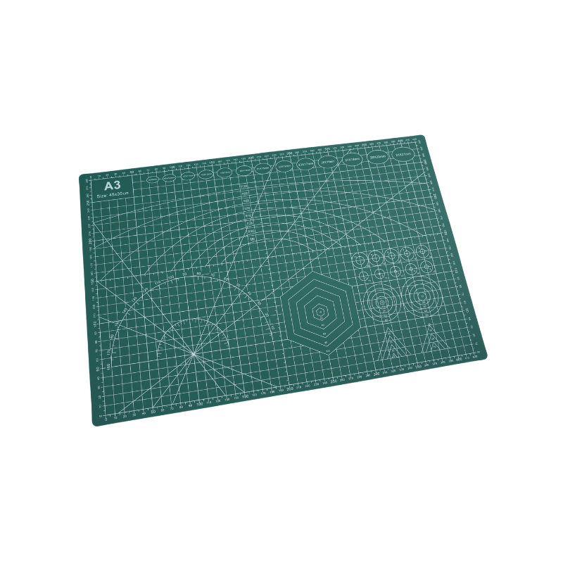 A3 cutting pad with measurement grids and geometric designs for crafting.