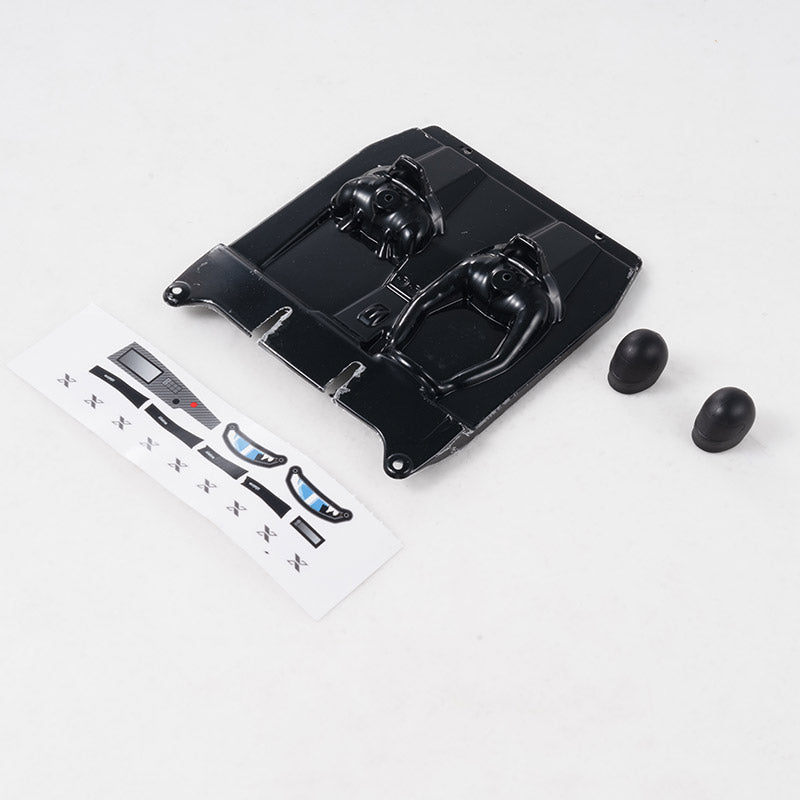 FSC18 Ford Bronco cockpit parts: black molded base with seats, decal sheet, and black spheres.