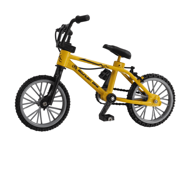 Yellow alloy finger bike model displayed on a white background