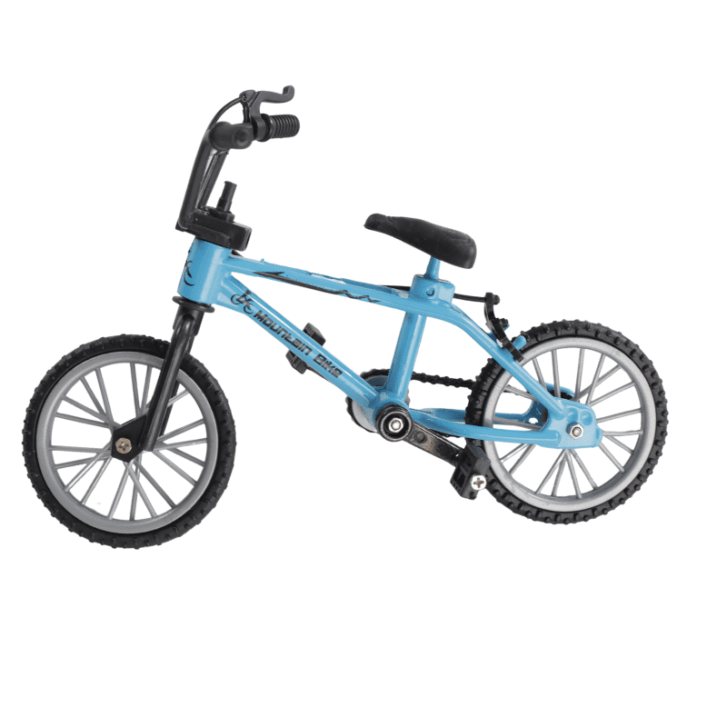 Blue alloy finger bike model with detailed design on a white background