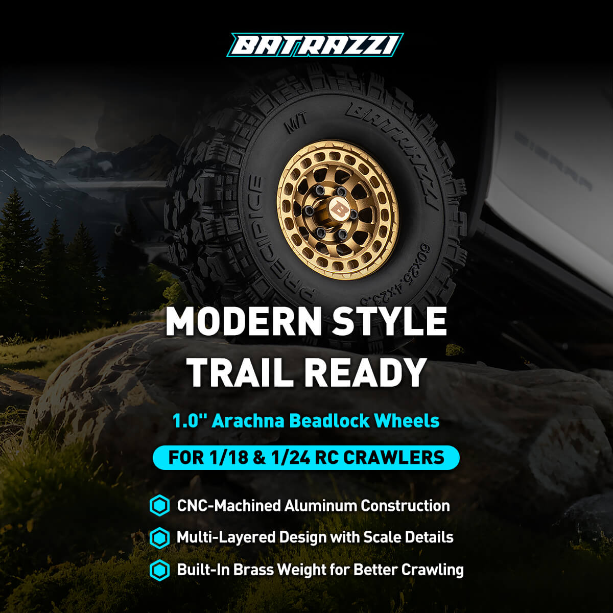 BATRAZZI Aluminum 1.0” Arachna Beadlock Wheels