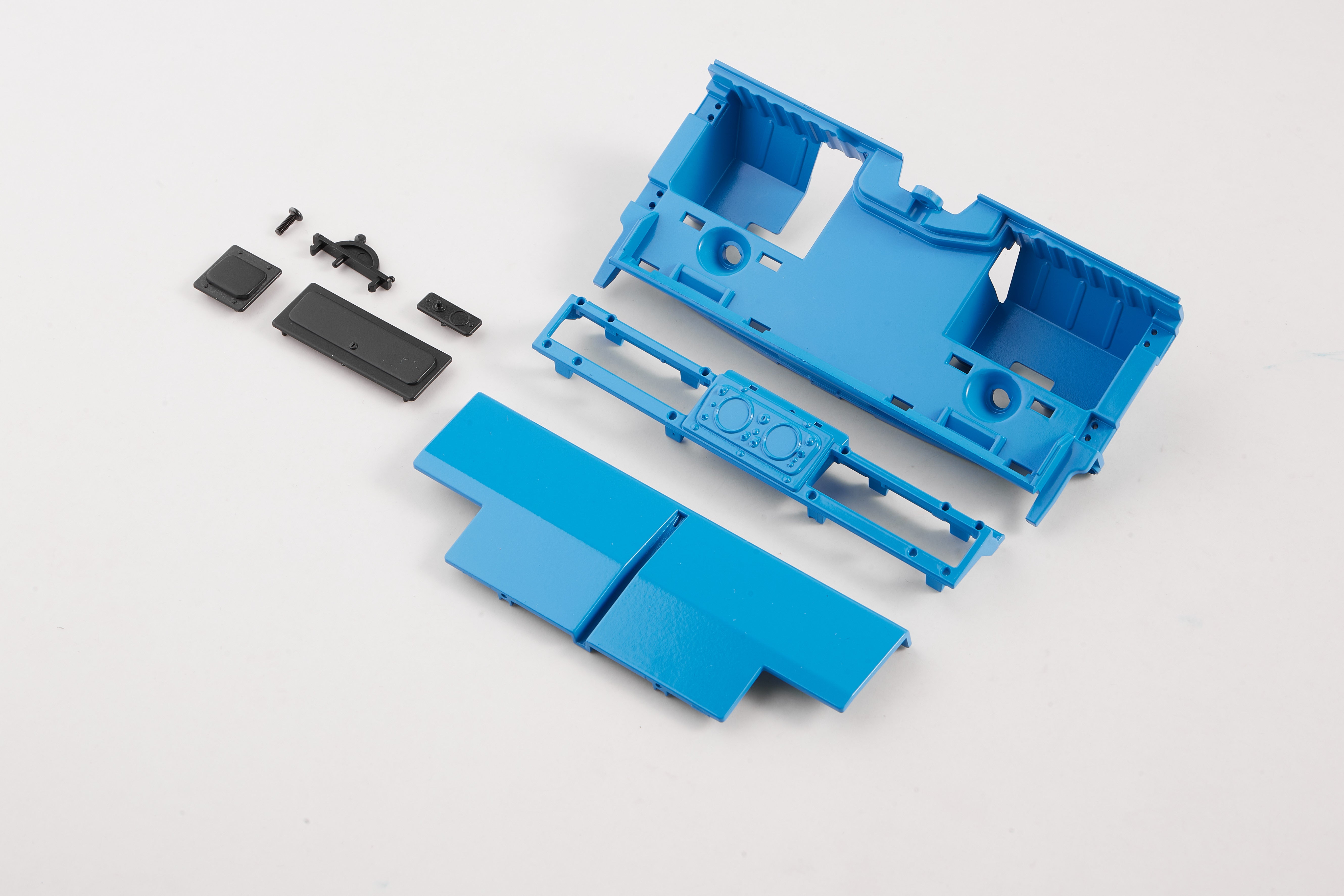 Painted blue 1:12 Land Rover instrument panel with dashboard components