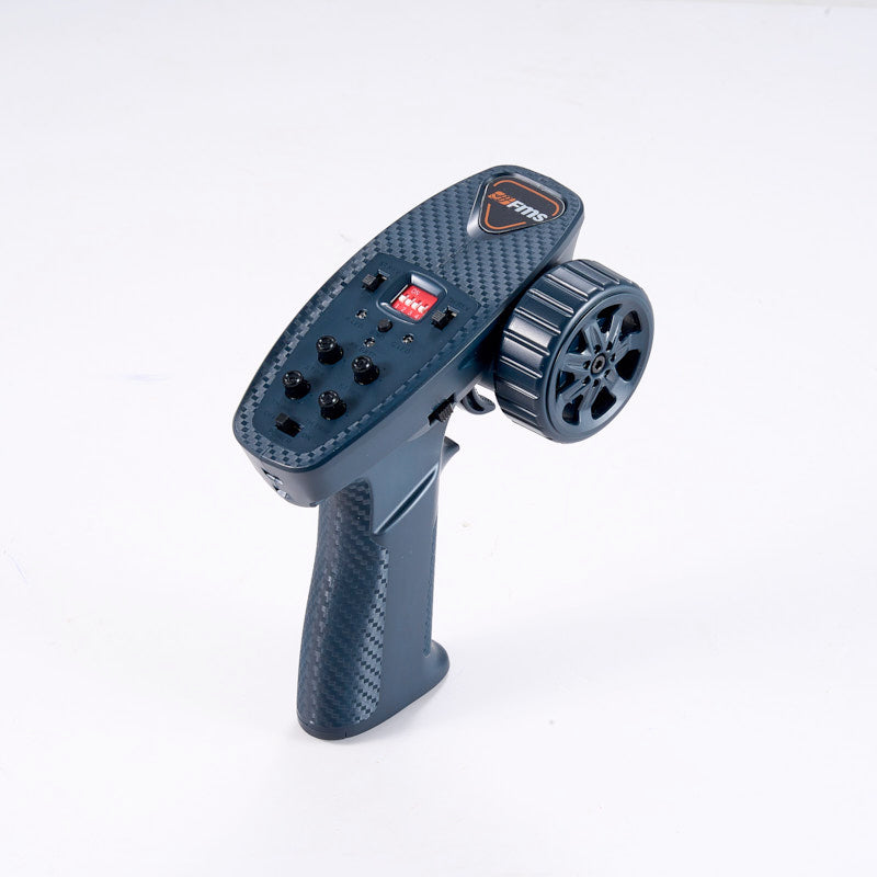 Dark grey FMS MG44 V6 RC transmitter with carbon fiber grip