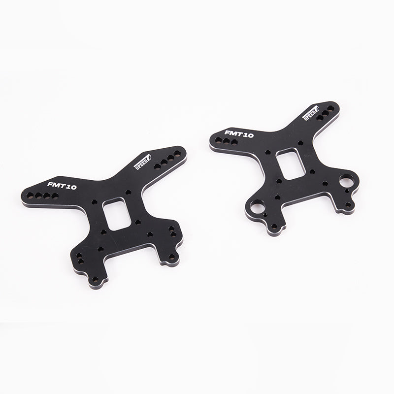 FMT10 Colorado shock tower set components, black machined aluminum.
