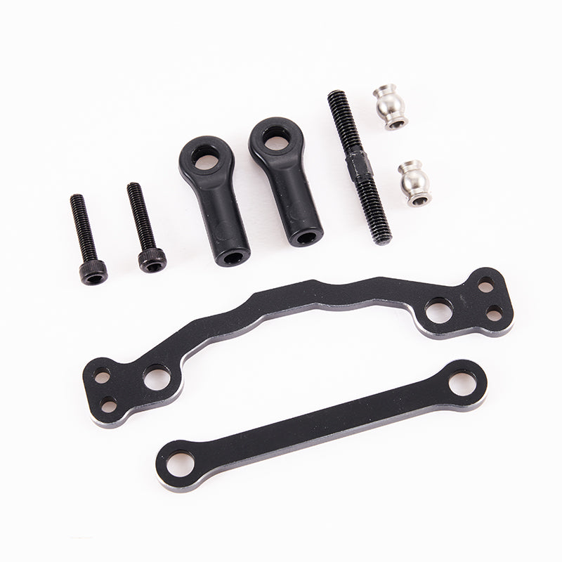 FMT10 Colorado steering linkage set components: black rod ends, metal links, hardware.