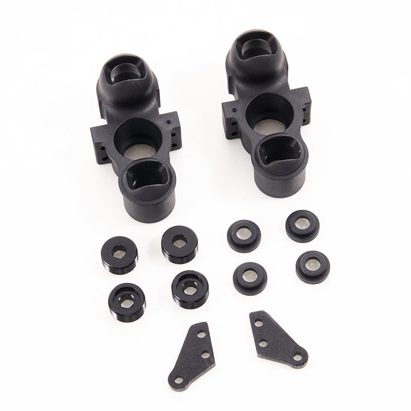 Black plastic C-hub steering knuckles, bushings, and metal plates for FMT10 Colorado RC car set