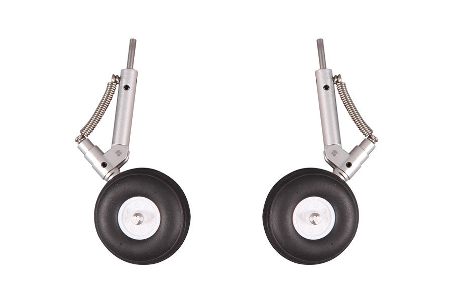 70mm main landing gear set for RC airplanes with metal struts and durable wheels.