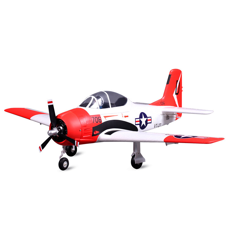 FMS 800mm T-28 Trojan V2 PNP red and white model airplane with US Navy markings and "706" insignia.