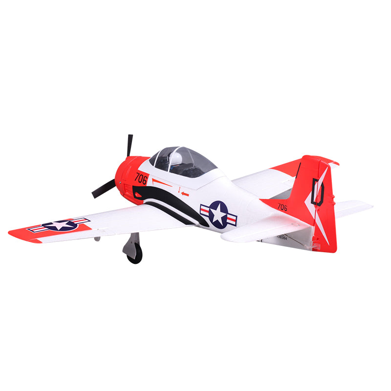 FMS 800mm T-28 Trojan V2 PNP Red model aircraft with white fuselage, red accents, and US star insignia.
