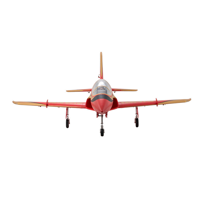 FMS 90mm EDF Jet Avanti 18th Anniversary Edition, red with gold trim, on landing gear.