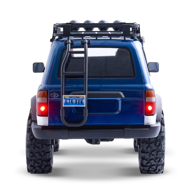 FMS 1:10 FCX10 PRO LC80 V2 blue RC crawler with ladder and roof rack, Nevada license plate