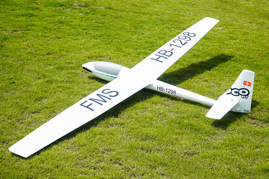 FMS 2500mm ASW-17 EP Glider PNP, white RC aircraft with HB-1298 markings and CO FLY logo on tail