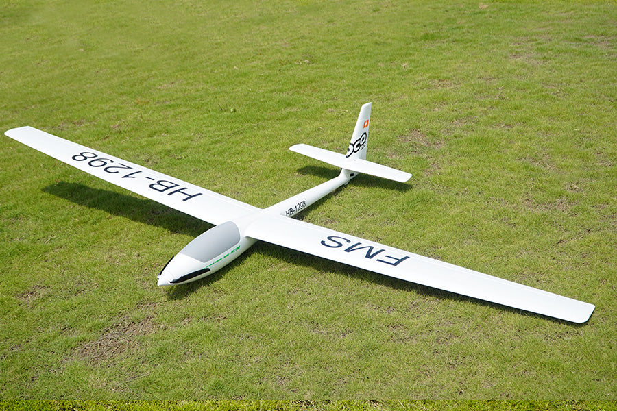 FMS 2500mm ASW-17 EP Glider PNP on grass, featuring HB-1298 and FMS logo
