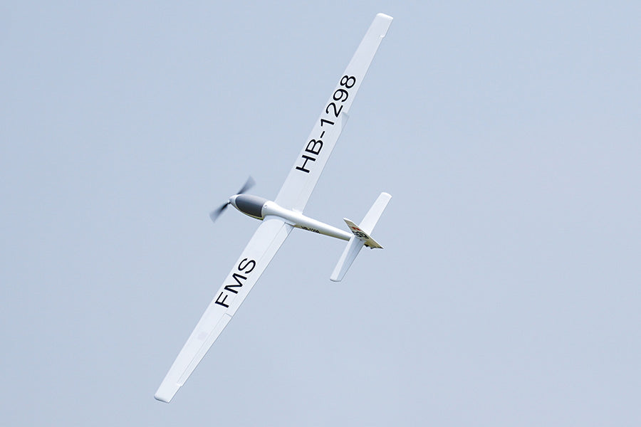 FMS 2500mm ASW-17 EP Glider PNP in flight, featuring 'FMS' and 'HB-1298' markings on wings.