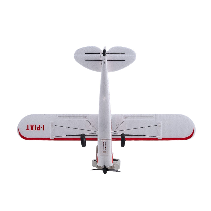 FMS 500mm PA-18 Super Cub RC plane, white with red accents and 'I-PIAT' marking
