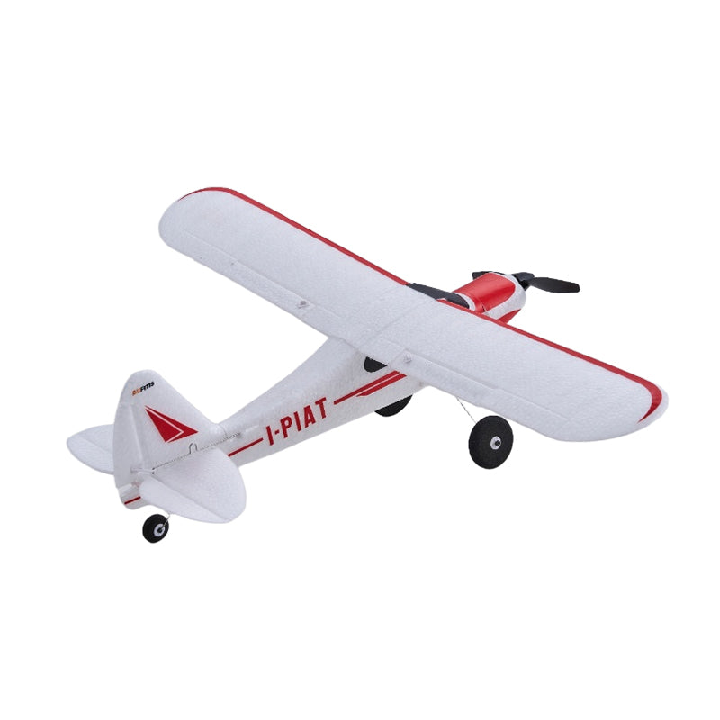 Model airplane with red accents on a white background