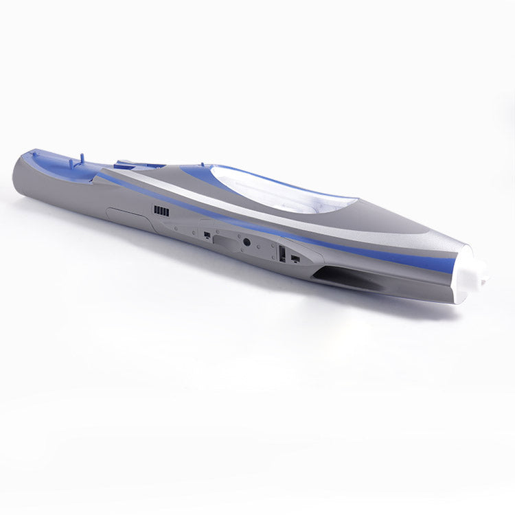 80mm red and blue RC aircraft fuselage with sleek design and electronic openings.