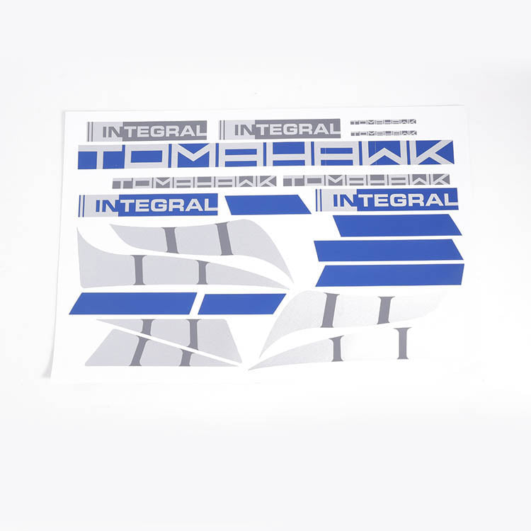 Integral Tomahawk sticker sheet with blue and gray patterns for RC design.
