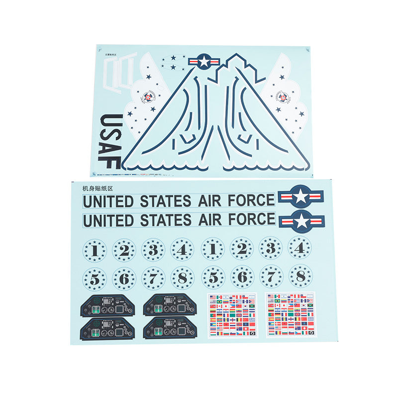 USAF decal sheet for 64mm F-16 Thunderbird model with aircraft numbers and flags.