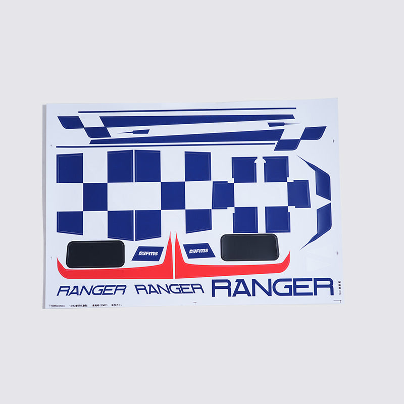 Ranger V2 decal sheet with blue and white designs for RC planes.